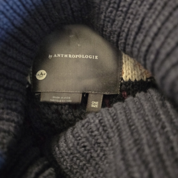 Anthropologie Navy Striped Turtle Neck Sweater Poncho sz OS - Picture 8 of 10